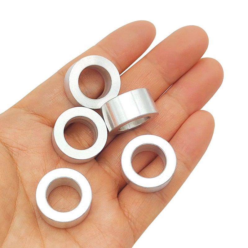 CKANDAY 5 Pack M12 Aluminum Spacers, 12.5 mm ID x 20 mm OD x 10 mm Length Round Spacer, Unthreaded Standoff Bushing Plain Finish Metal Spacer, 1/2" ID Screw Standoff Fits 1/2in or M12 Screw Bolts - Image 4